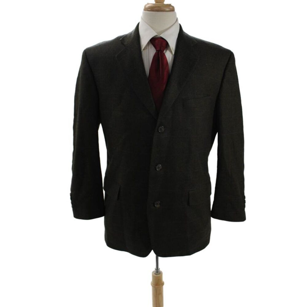 Stafford Mens Brown Check Wool-Cashmere Suit Jacket Size 40